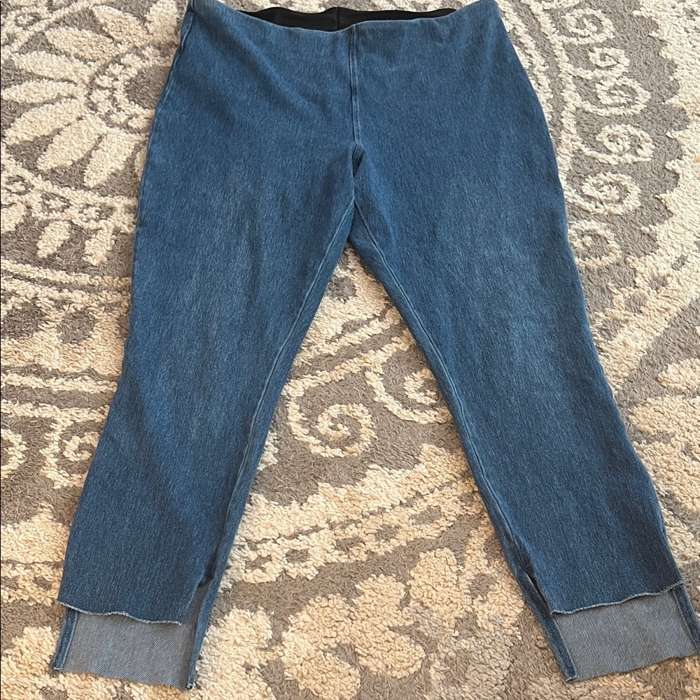 Lyssé step-hem denim jeggings, medium blue, size XL EUC!